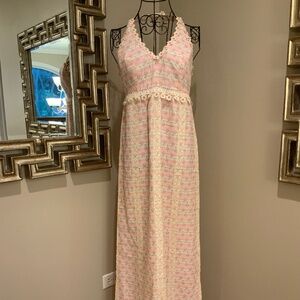Vintage Eloise Curtis For Happenstance 1960 -70”s Pink White Floral Halter Dress